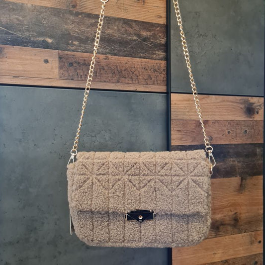Handtasche mit Teddystoff beige