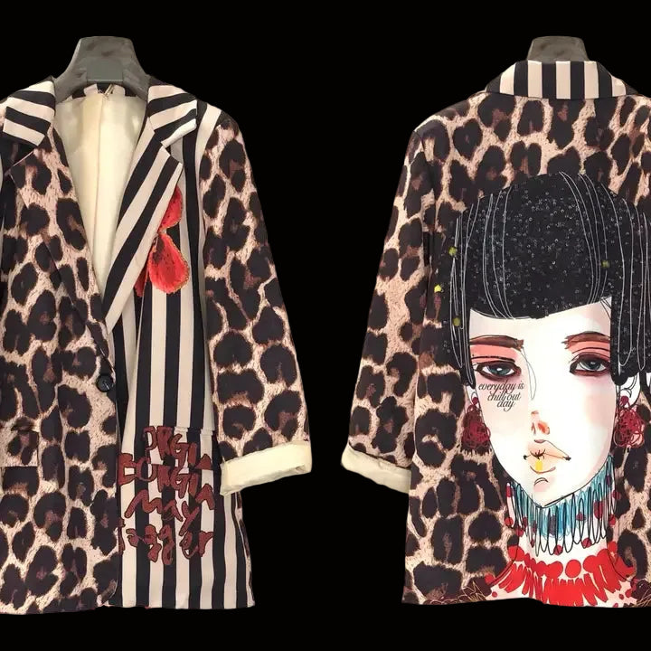 Oversize Blazer Leo-Stripes Print