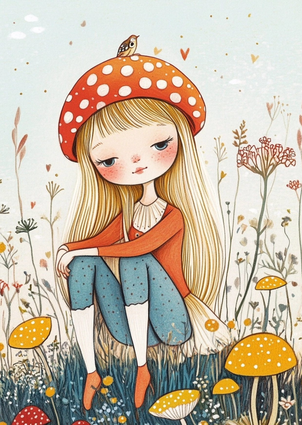 Postkarte #54 - Limited Edition: Mächen mit Pilzhut