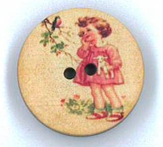 Knopf Vintage Mädchen mit Vogel, 15 mm