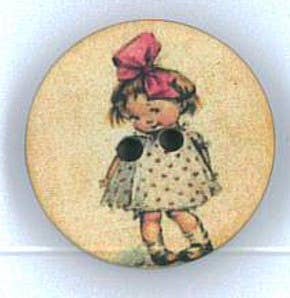 Knopf Vintage Mädchen mit Schleife, 15 mm