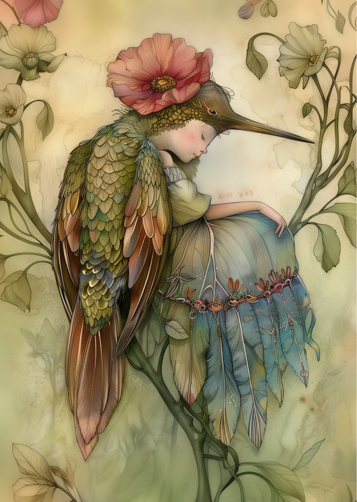 Postkarte #68 - Birds & Fairies: Elf und Kolibri
