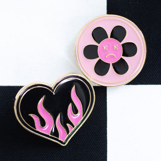 Pin-Set Burning Heart & Traurige Blume
