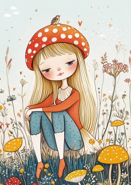 Postkarte #54 - Limited Edition: Mächen mit Pilzhut