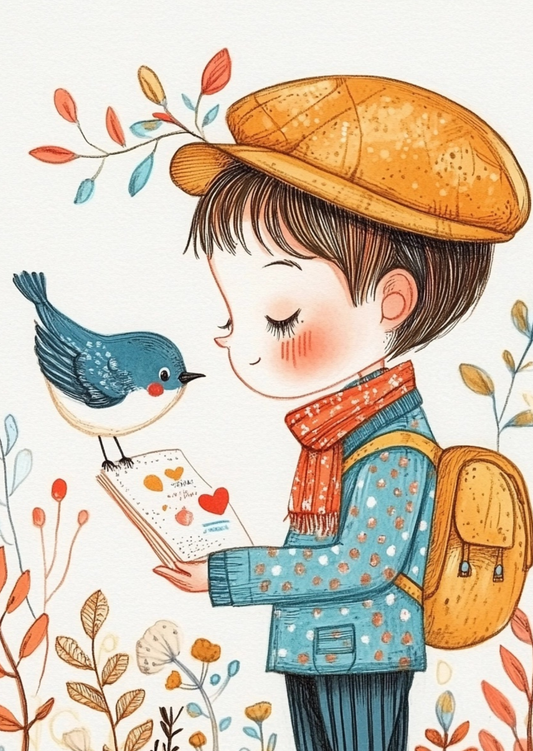 Postkarte #53 - Limited Edition: Junge mit Vogel