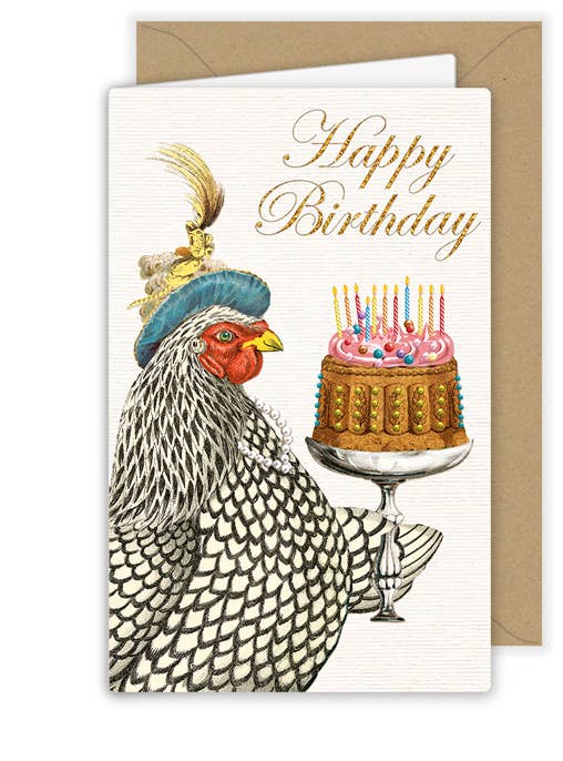 Grußkarte klein - Happy Birthday Henne mit Torte