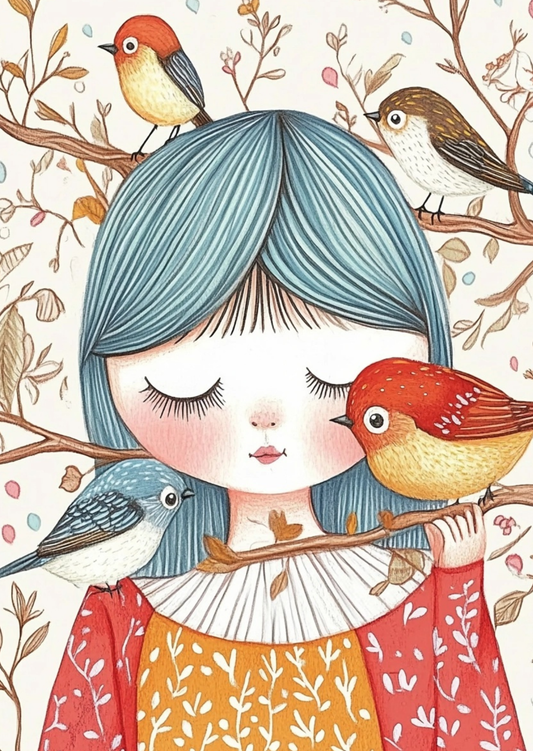 Postkarte #56 -  Limited Edition: Mädchen mit Vögel