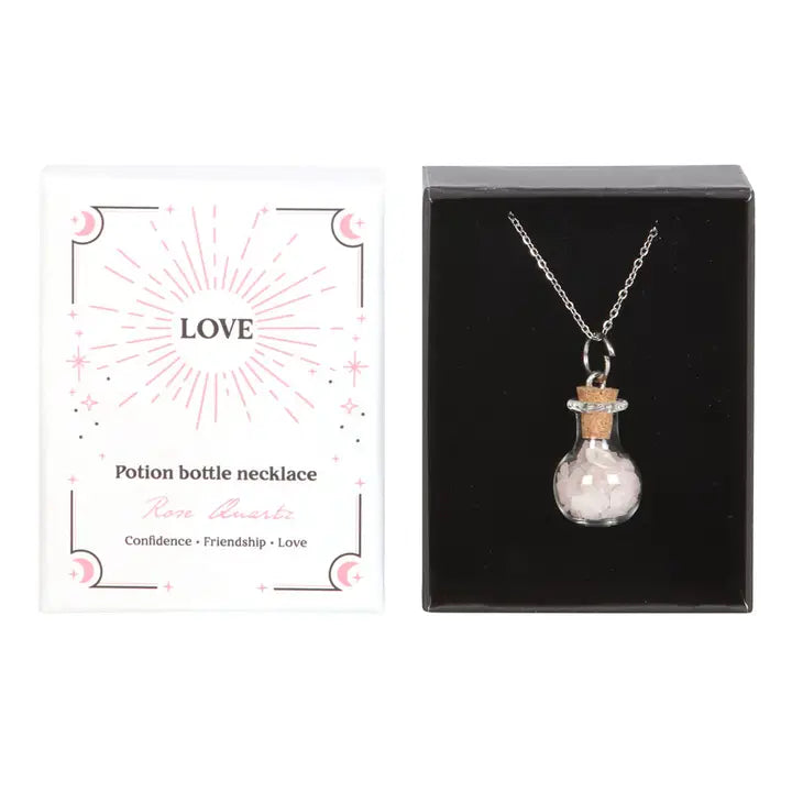 Halskette Trankflasche "Liebe" mit Rosenquarz-Kristallsplittern