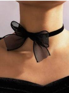 Vintage Halsband Schleife Spitze schwarz