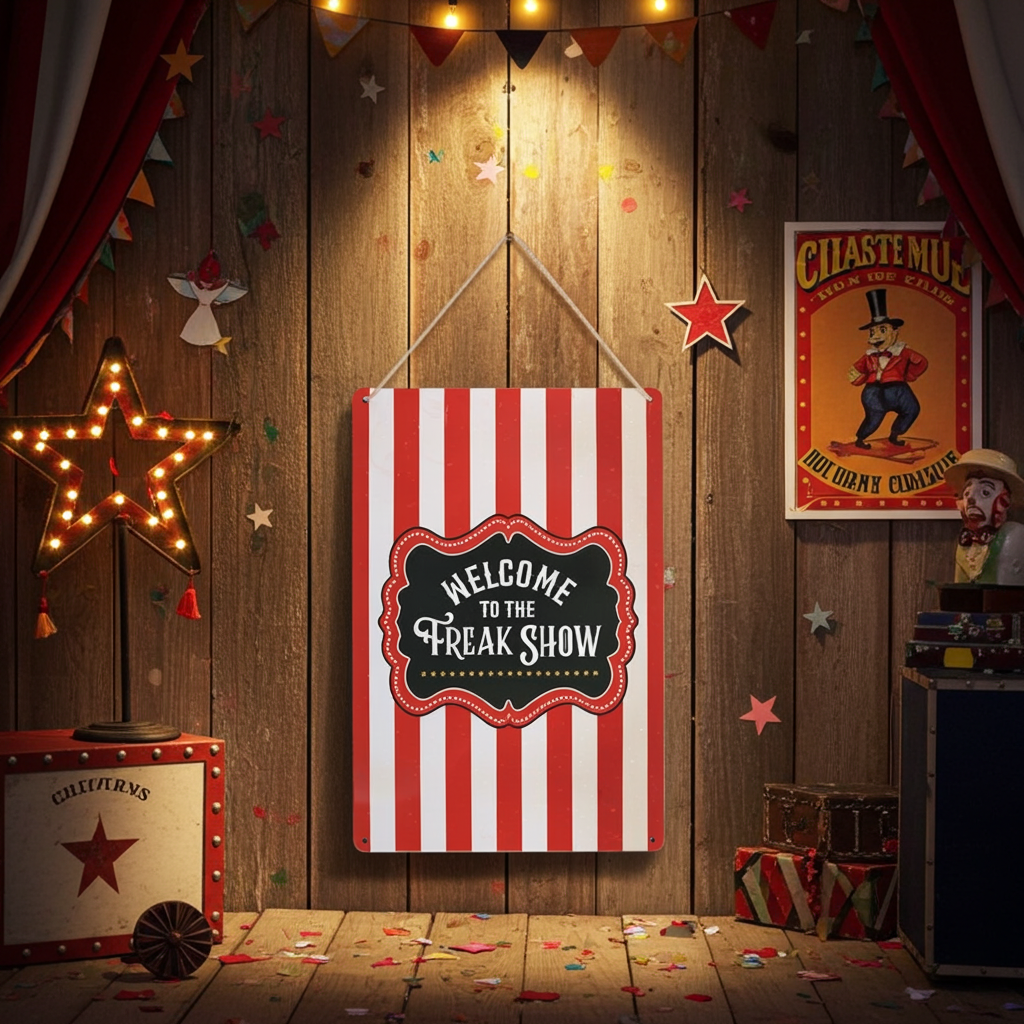 Metallschild "Welcome to the Freak Show" Zirkus