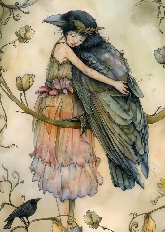 Postkarte # 67 - Birds & Fairies: Elf und Rabe