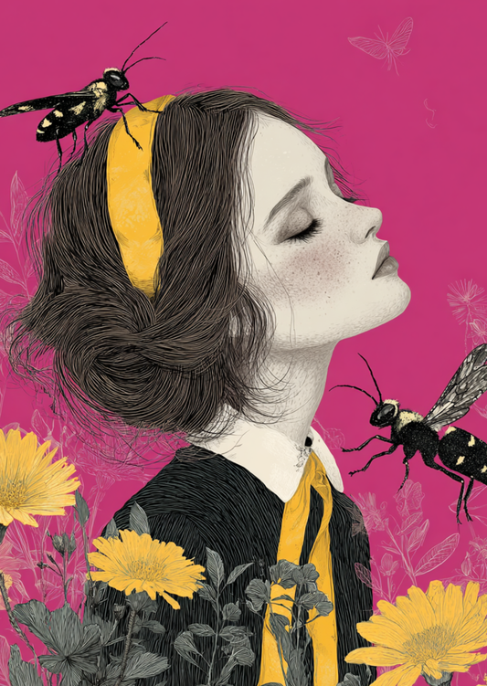 Postkarte #45 - Das Käfermädchen: Fuchsia