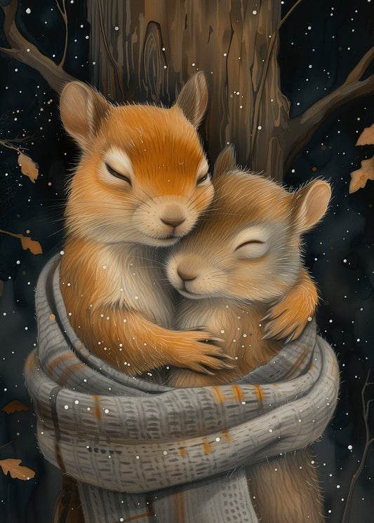 Postkarte #64 - Cuddle Time: Eichhörnchen